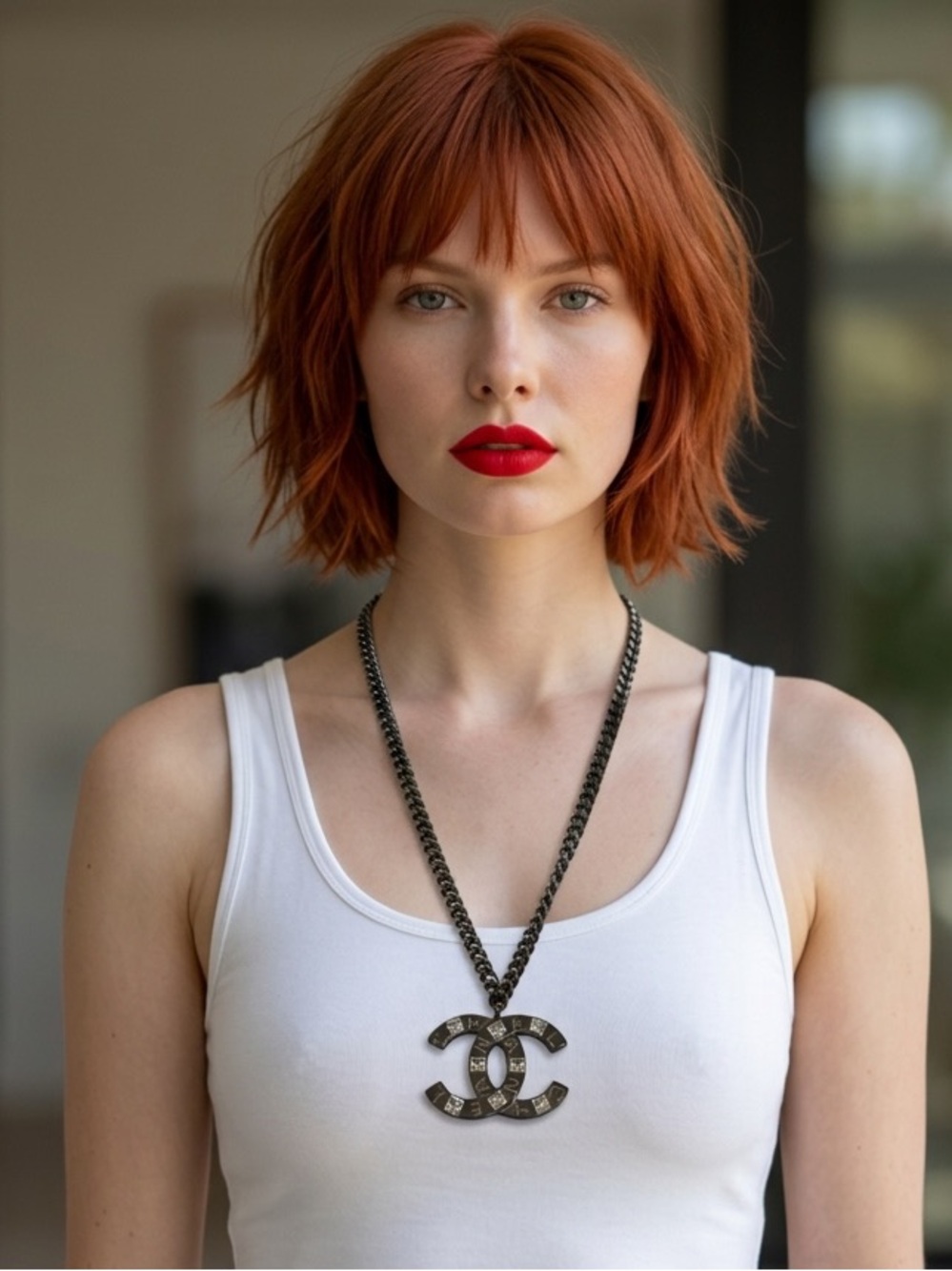 CHANEL Gun Metal and Silver Double-C Crystals Pendant Necklace